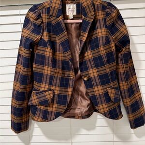 DuoRès Filles Navy & Camel Plaid Tailored Blazer